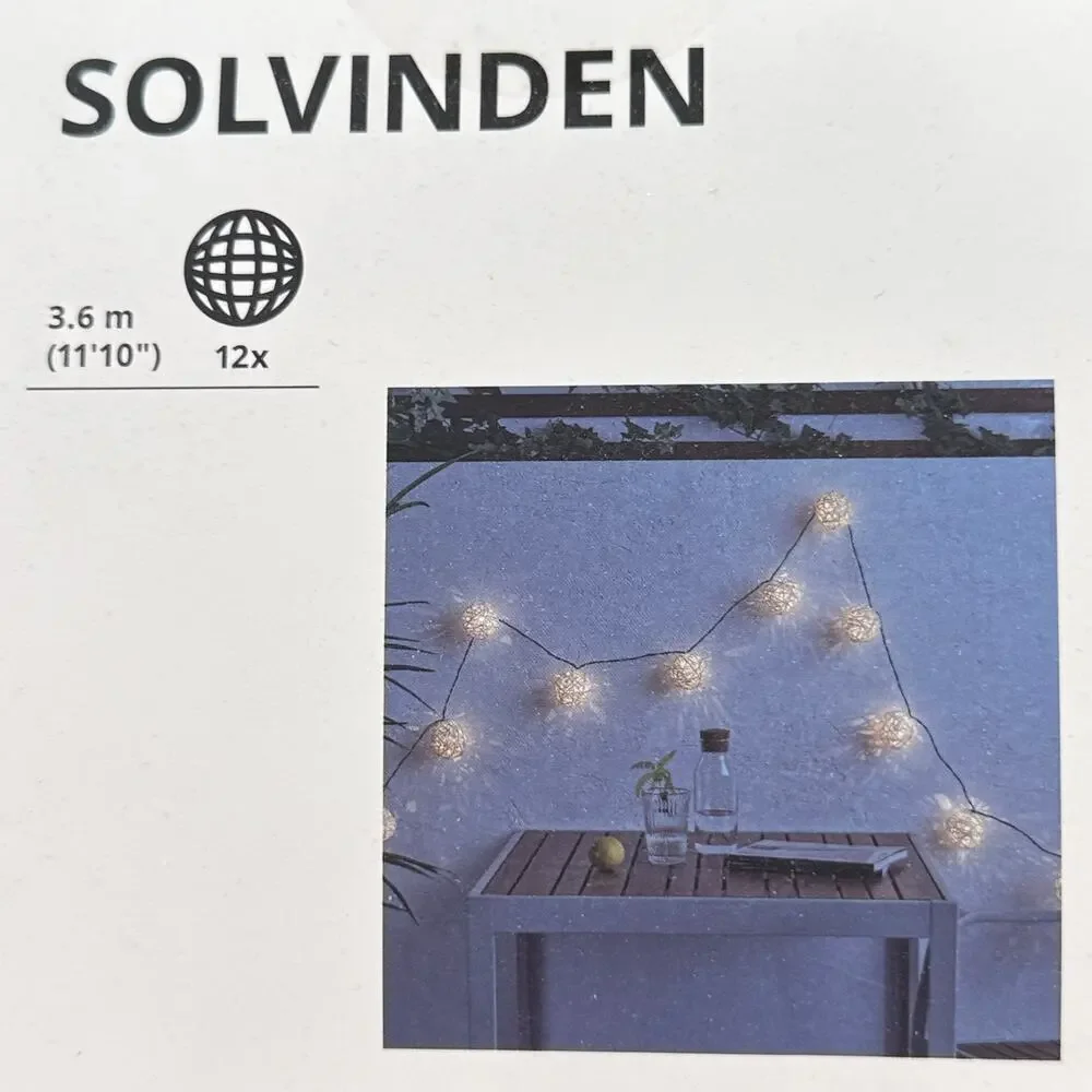 IKEA SOLVINDEN White LED String Light with 12 Lights. Battery Operated